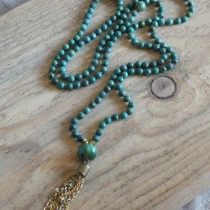 Bohemian Knotted Turquoise Beaded Mala Necklace 36"